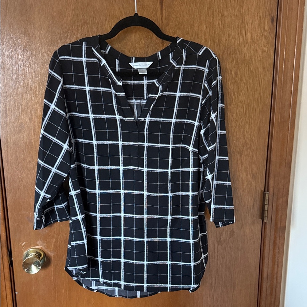Christopher & Banks Black & White Grid Blouse